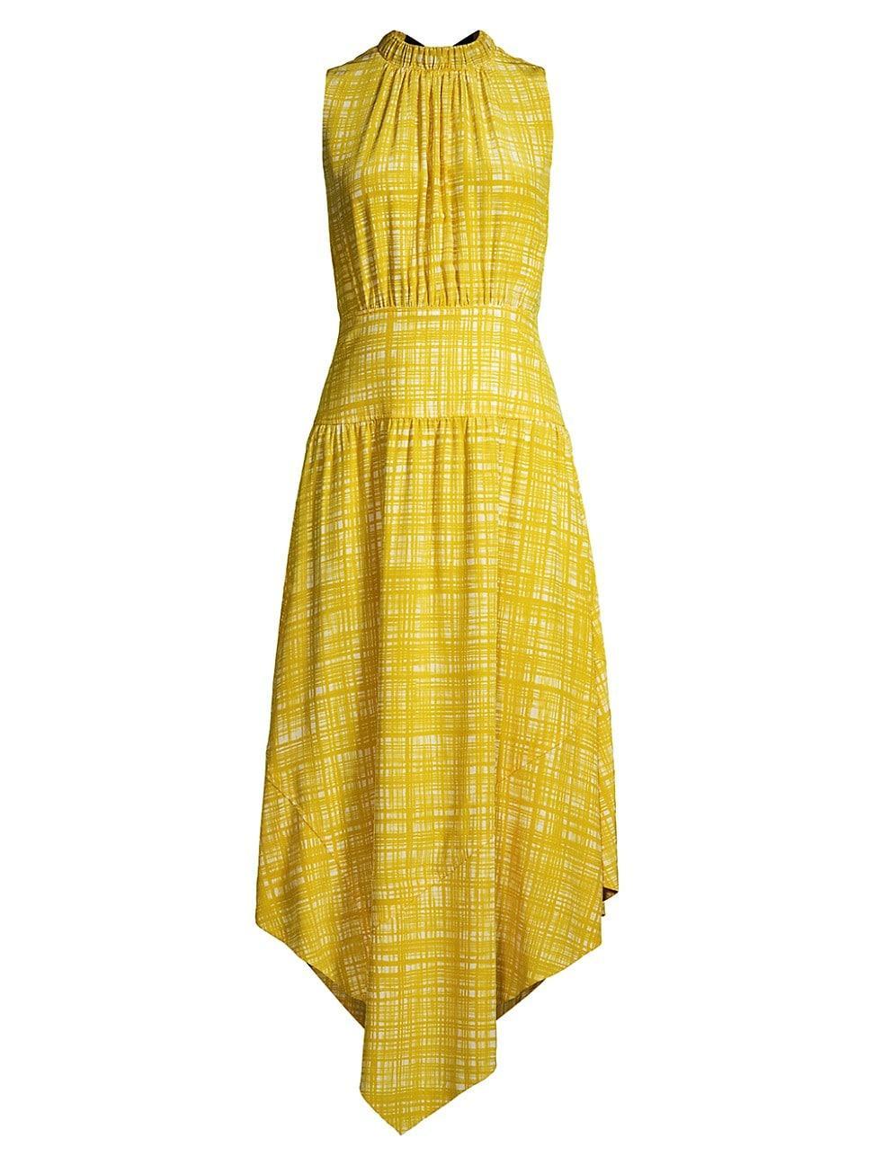 Printed Mock-Neck Handkerchief Midi Dress Product Image