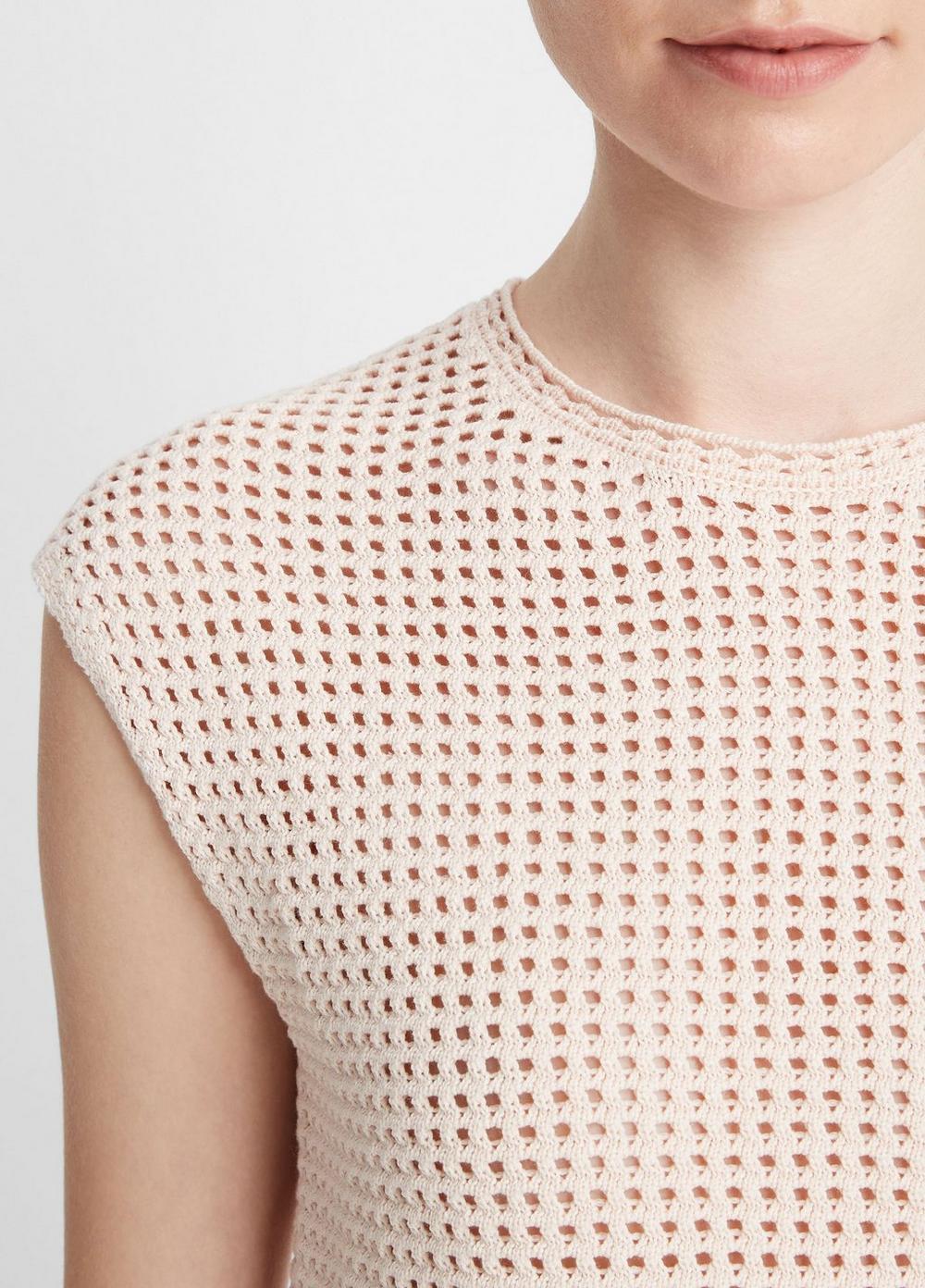 Womens Mesh-stitch Cap-Sleeve Crew Neck Sweater, Petal Pearl, Size M Vince Product Image