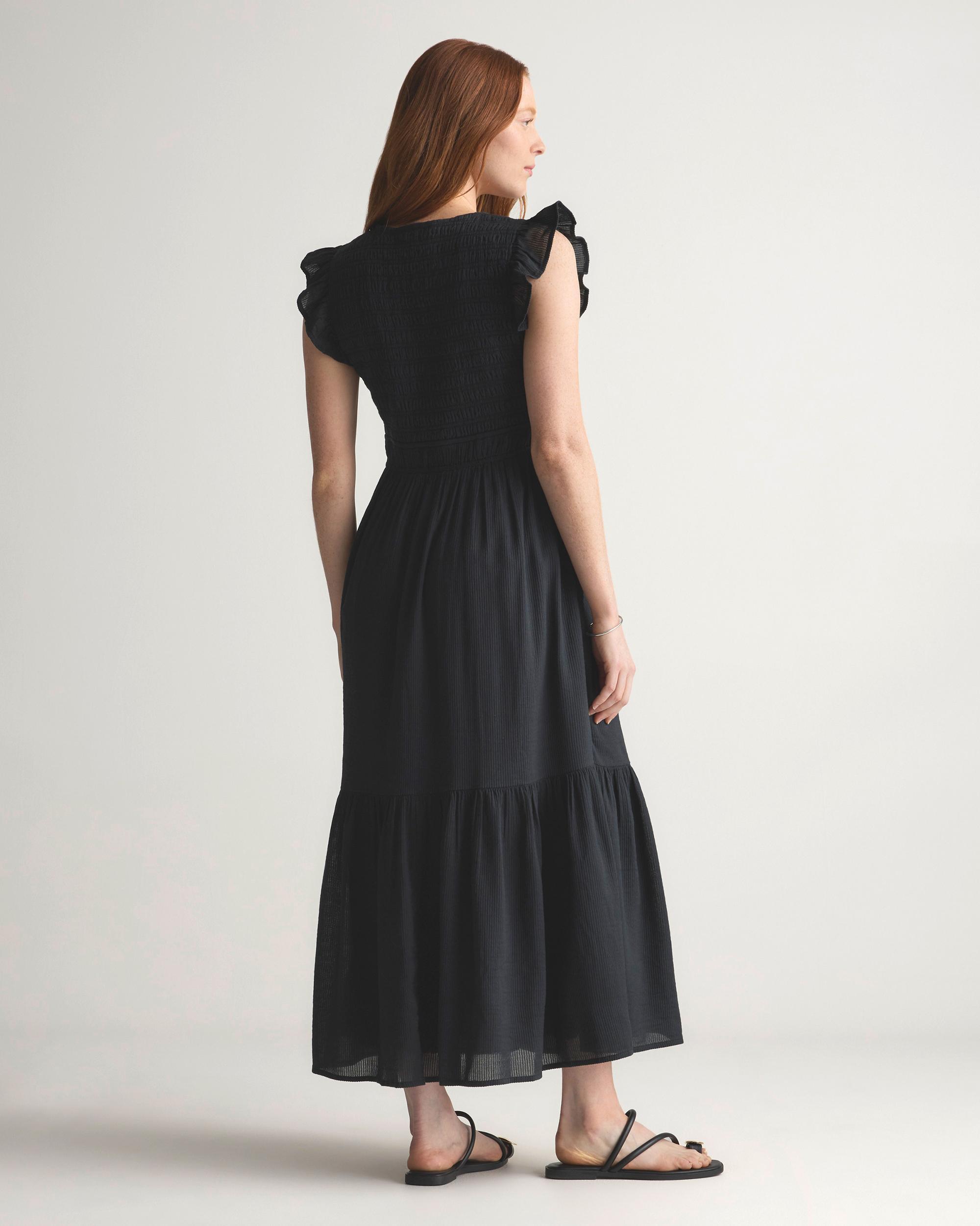 Quince | Women's Organic Textured Cotton Smocked V-Neck Midi Dress Size XS, Organic Cotton Product Image