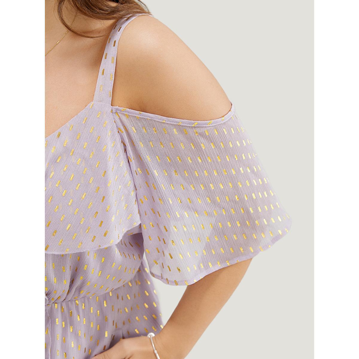 Plus Size Geometric Ruffle Trim Cold Shoulder Pocket Wrap Asymmetrical Dress Lilac Women Party Lined Cold Shoulder Short sleeve Curvy Knee Dress BloomChic 30/6X Product Image