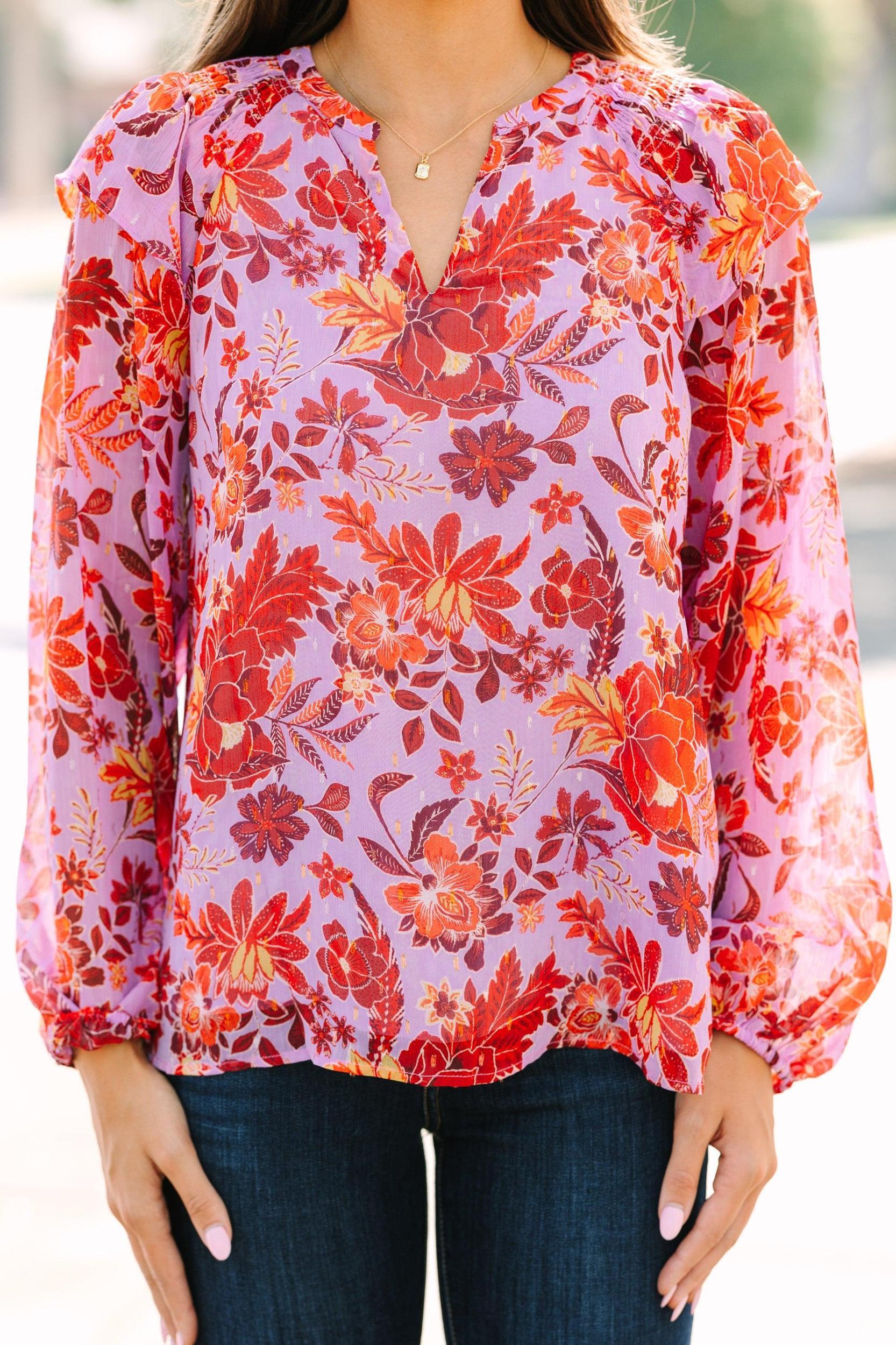 Skies are Blue: Walk On By Lavender Purple Floral Blouse Female Product Image