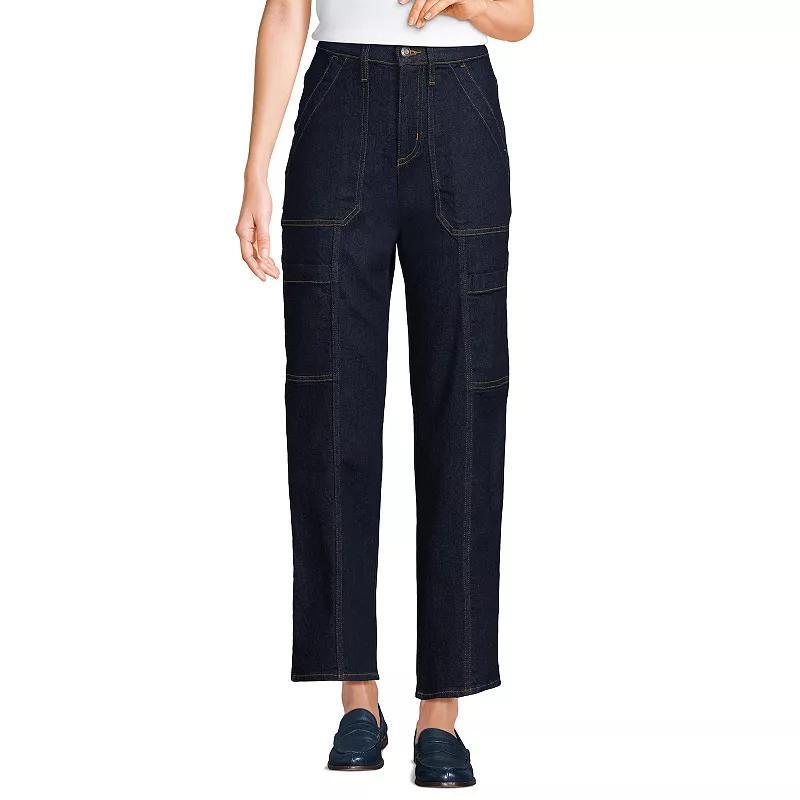Women's Lands' End High-Rise Utility Cargo Ankle Jeans, Size: 14, River Rinse Product Image