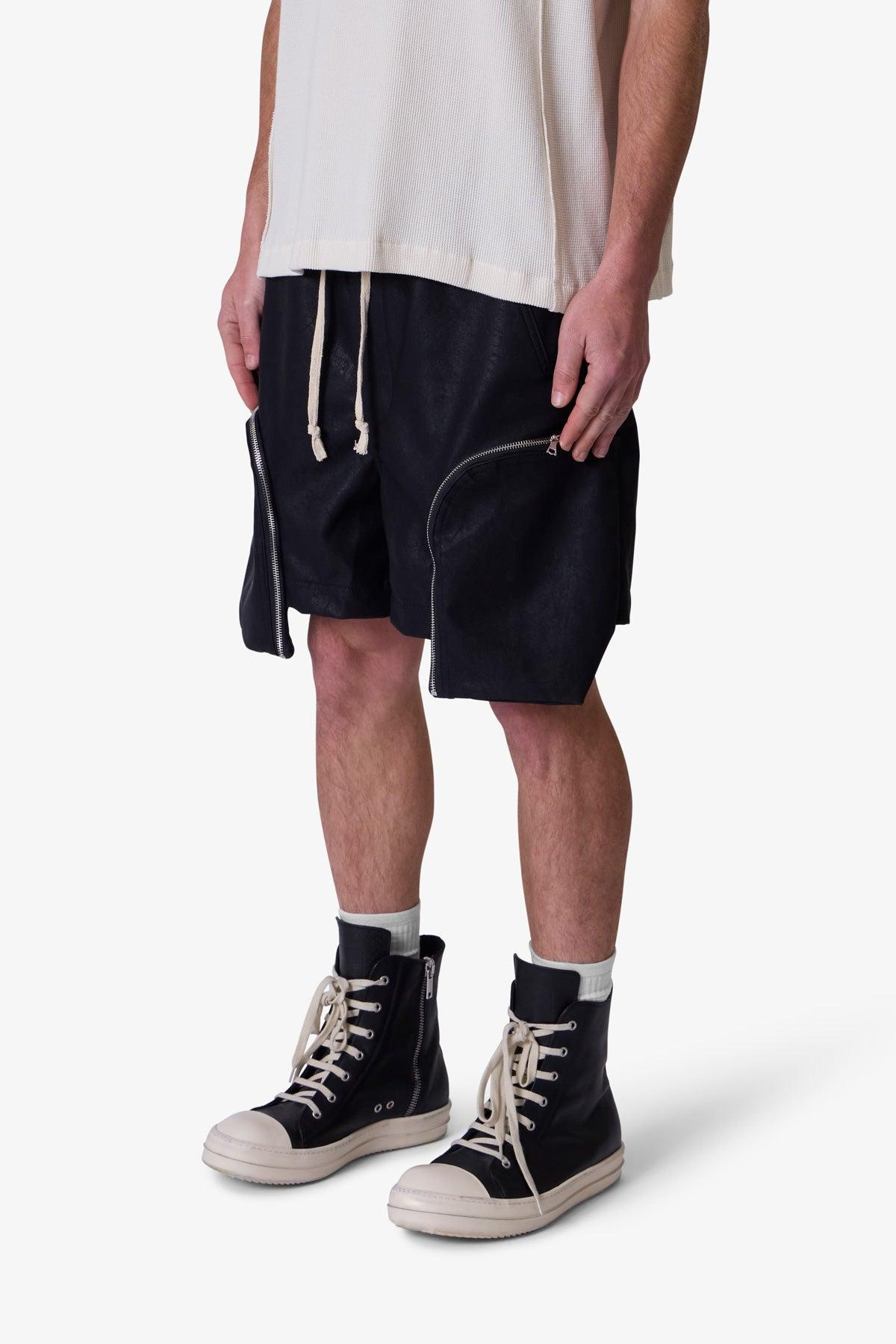 Leather Pocket Geo Shorts - Black Product Image