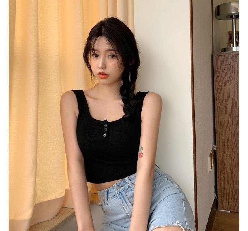 Square Neck Henley Plain Tank Top Product Image