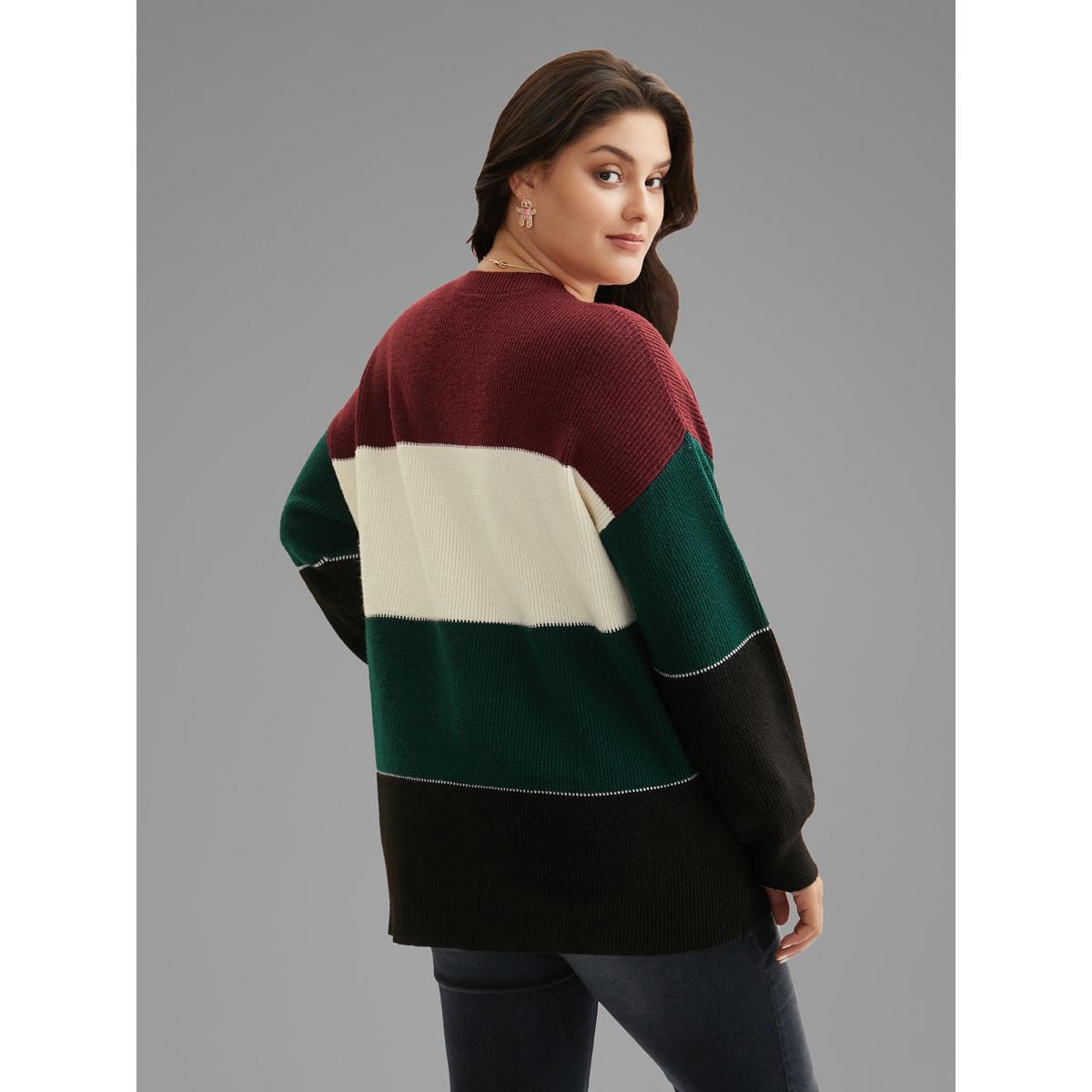 Plus Size Supersoft Essentials Holiday Color Block Pullover Multicolor Women Casual Loose Long Sleeve Round Neck Everyday Pullovers BloomChic 22-24/3X Product Image