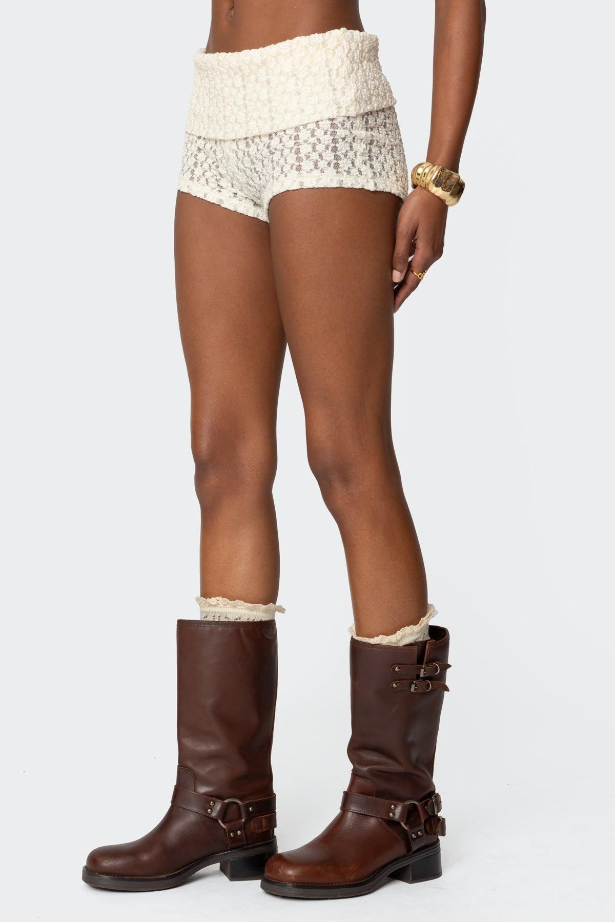 Rye Sheer Textured Fold Over Shorts Product Image