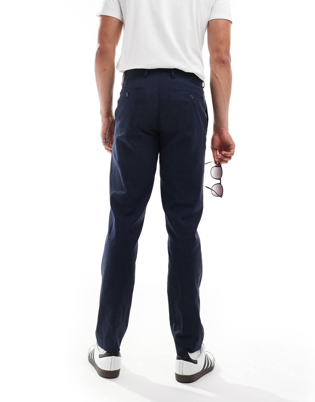 Jack & Jones Premium linen mix casual suit pants in navy  Product Image