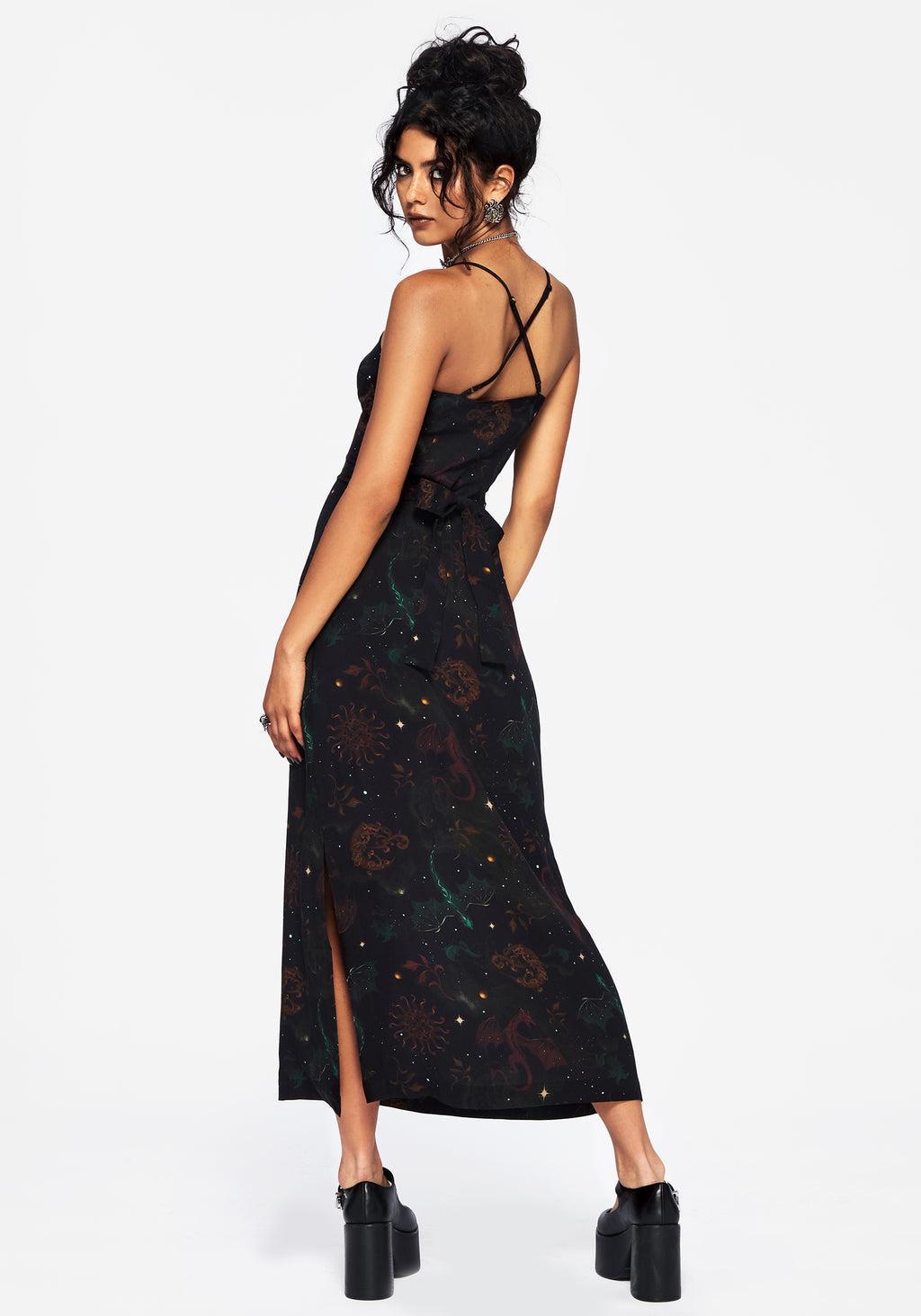 Phoenix Dragon Printed Cami Midi Dress Product Image