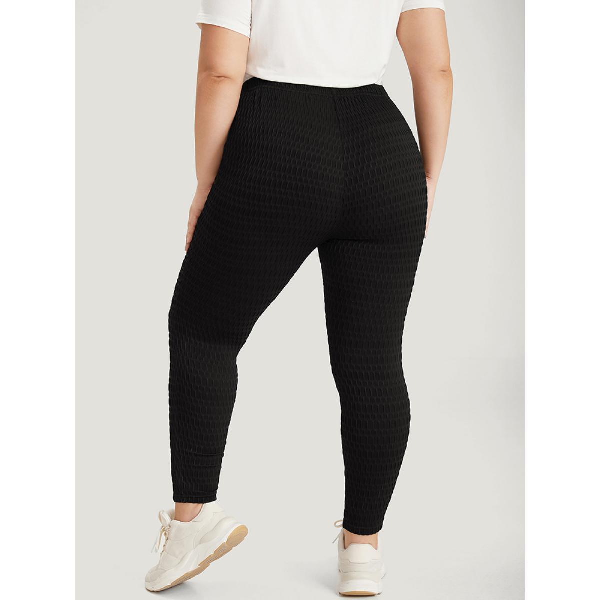 Plus Size Solid Plisse High Rise Skinny Leggings Women Black Casual High stretch Skinny High Rise Dailywear Leggings BloomChic 10/M Product Image