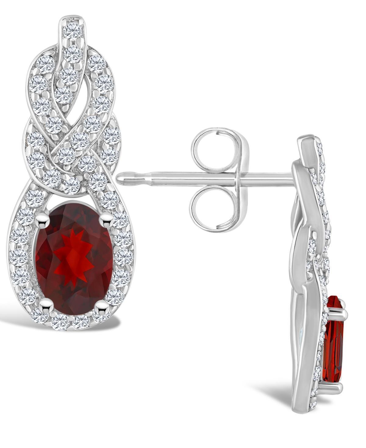 Celebration Gems Sterling Silver Garnet & White Topaz Accent Oval Drop Earrings, Womens Product Image