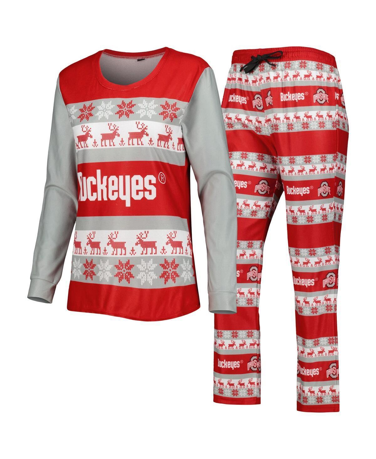 Women's FOCO Scarlet Ohio State Buckeyes Ugly Long Sleeve T-Shirt & Pajama Pants Sleep Set, Size: Small, Red Product Image
