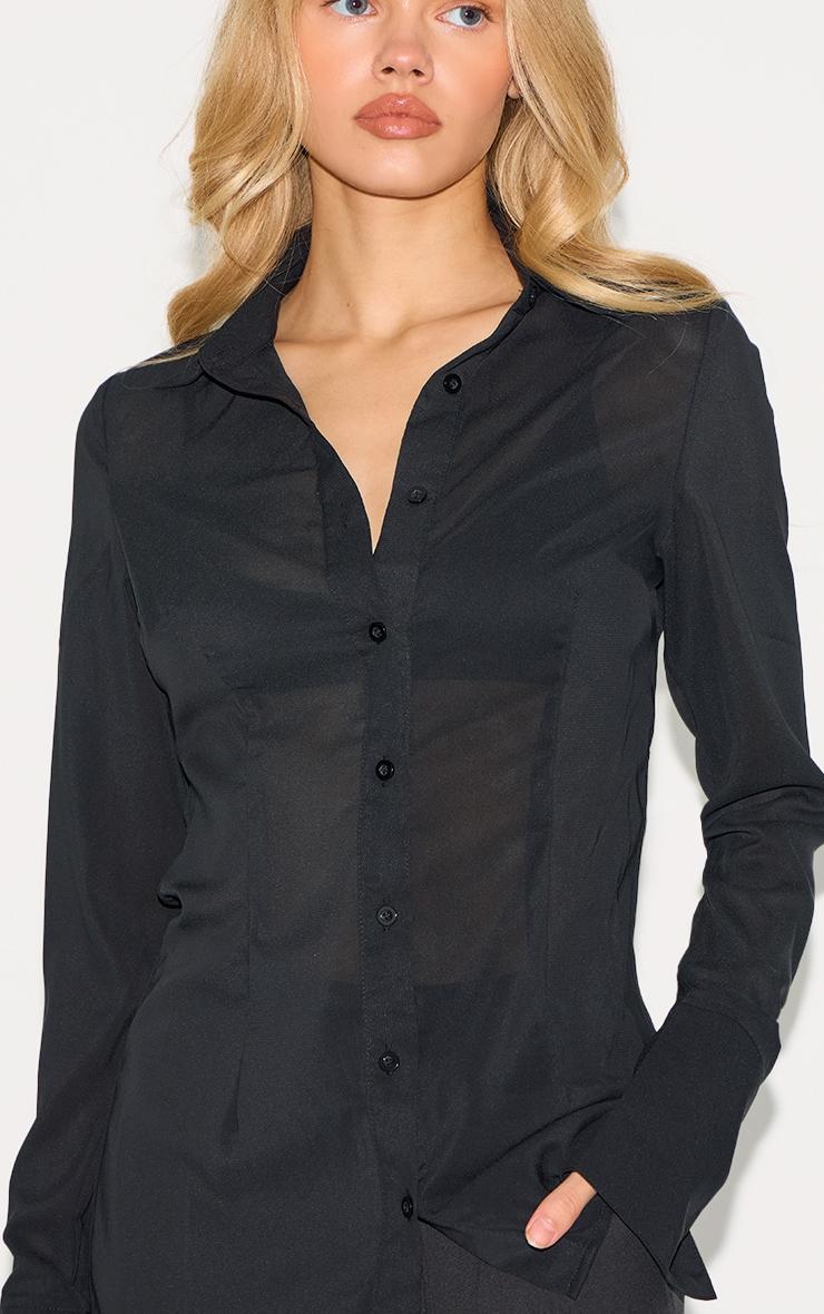 Black Chiffon Fitted Shirt Product Image