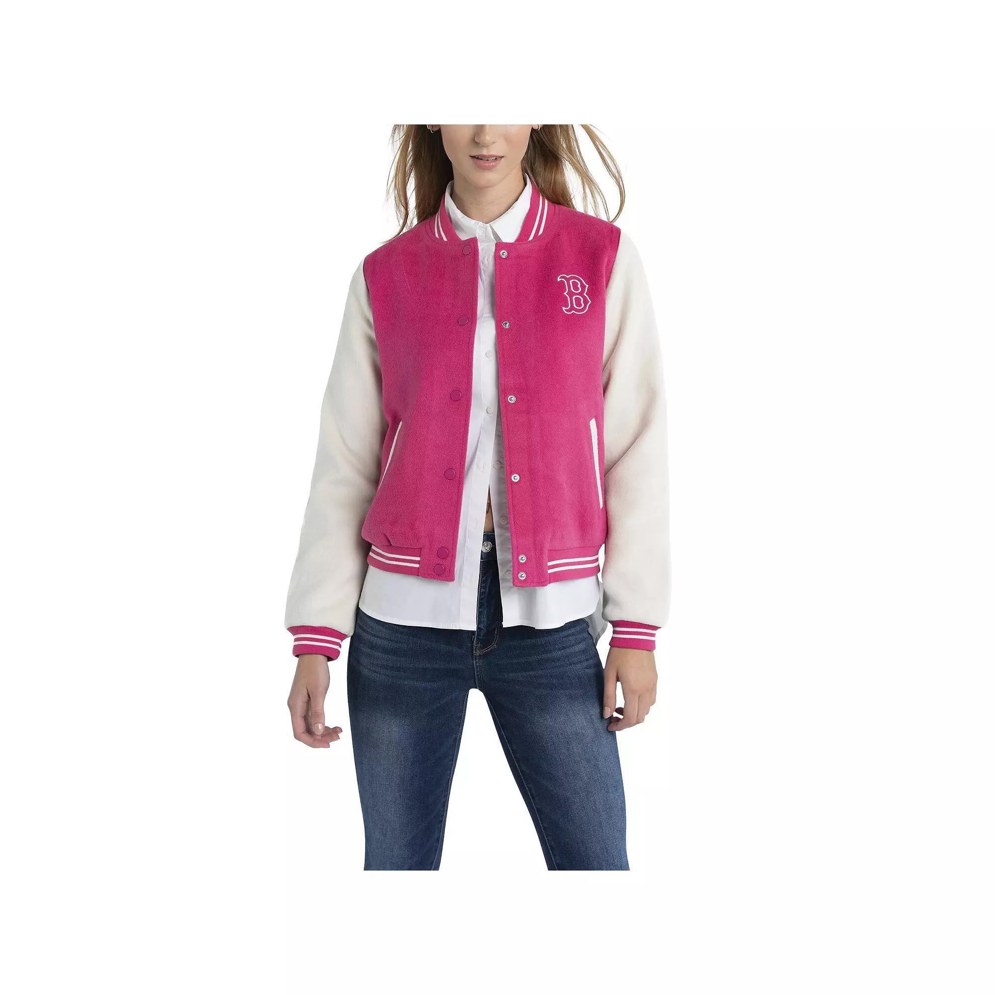 Women's Lusso  Pink Boston Red Sox Priya Full-Snap Varsity Jacket, Size: Medium Product Image