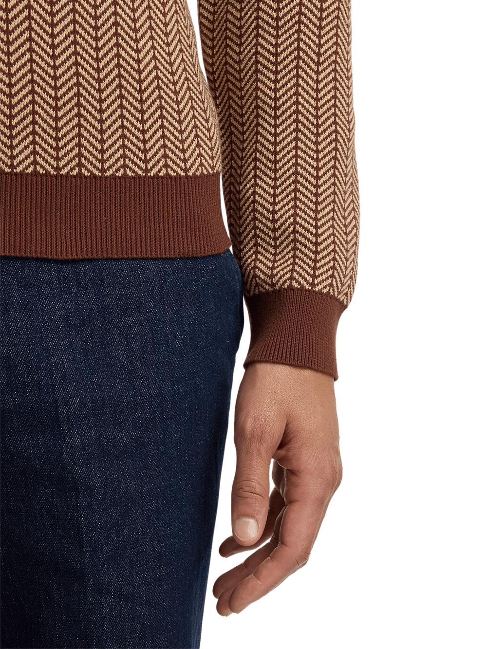 Cotton Shawl Collar Sweater - Ivory/brown Product Image