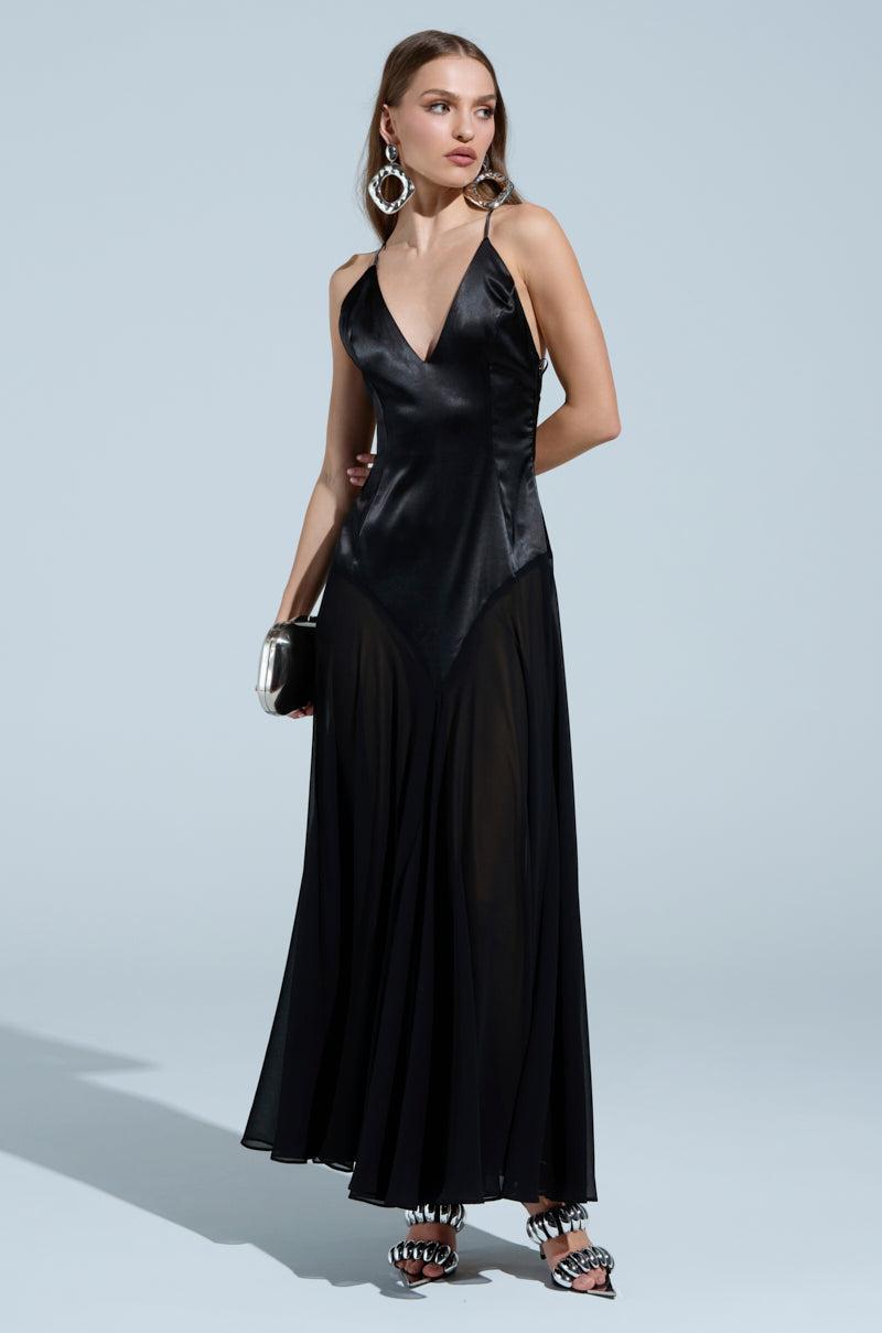 REINA SATIN MESH MAXI DRESS Product Image