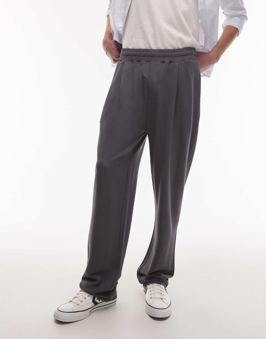 Topman premium straight fit twill sweatpants in charcoal Product Image
