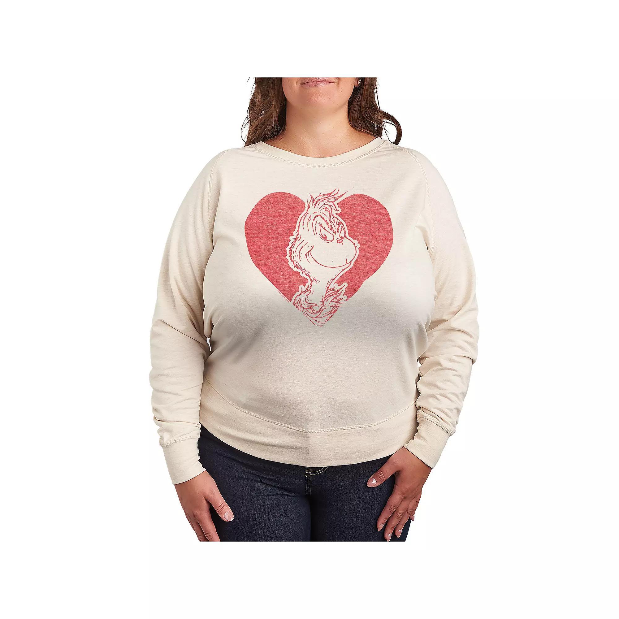 Plus Size Dr. Seuss Grinch Heart French Terry Long Sleeve Tee, Womens Product Image