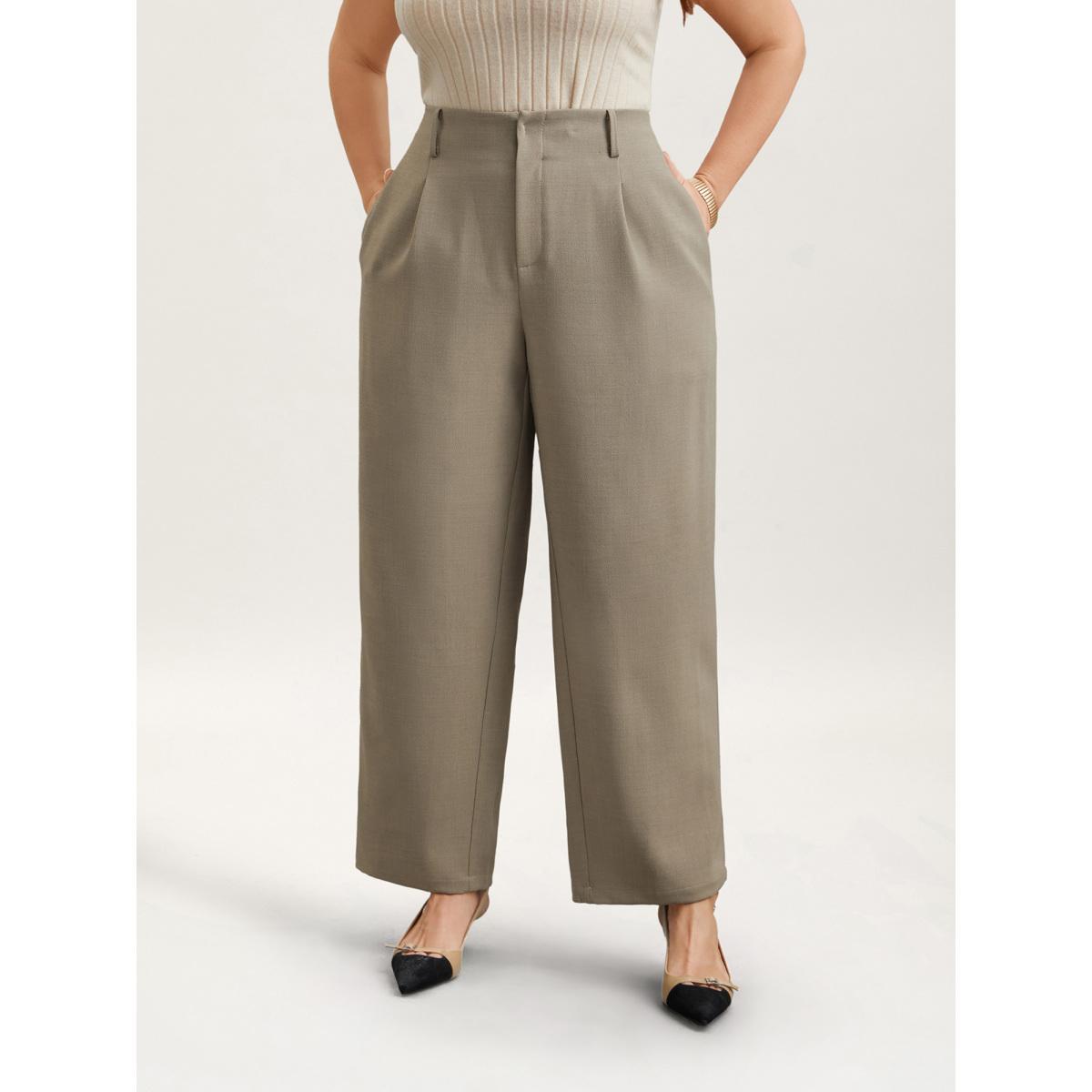 Plus Size Pleated Straight-Leg Pants Women Champagne At the Office Straight Leg Mid Rise Work Pants BloomChic 28/5X Product Image