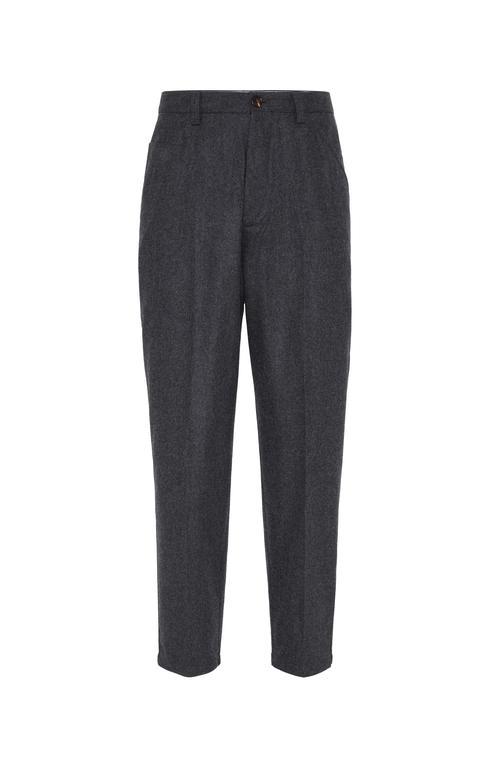 BRUNELLO CUCINELLI Virgin Wool Flannel Leisure Fit Trousers In Grey Product Image