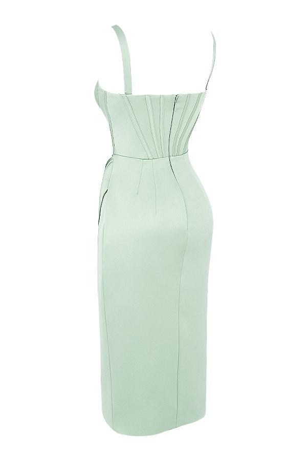 Faye Pistachio Satin Corset Midi Dress Product Image