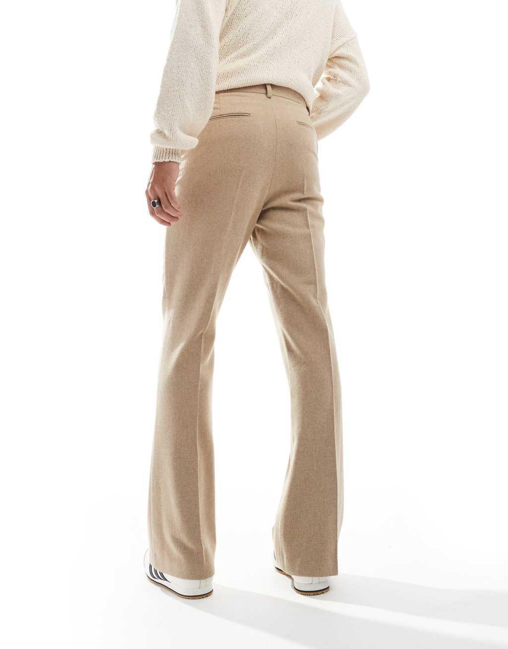 ASOS DESIGN smart high waist flared wool mix pants in stone Product Image