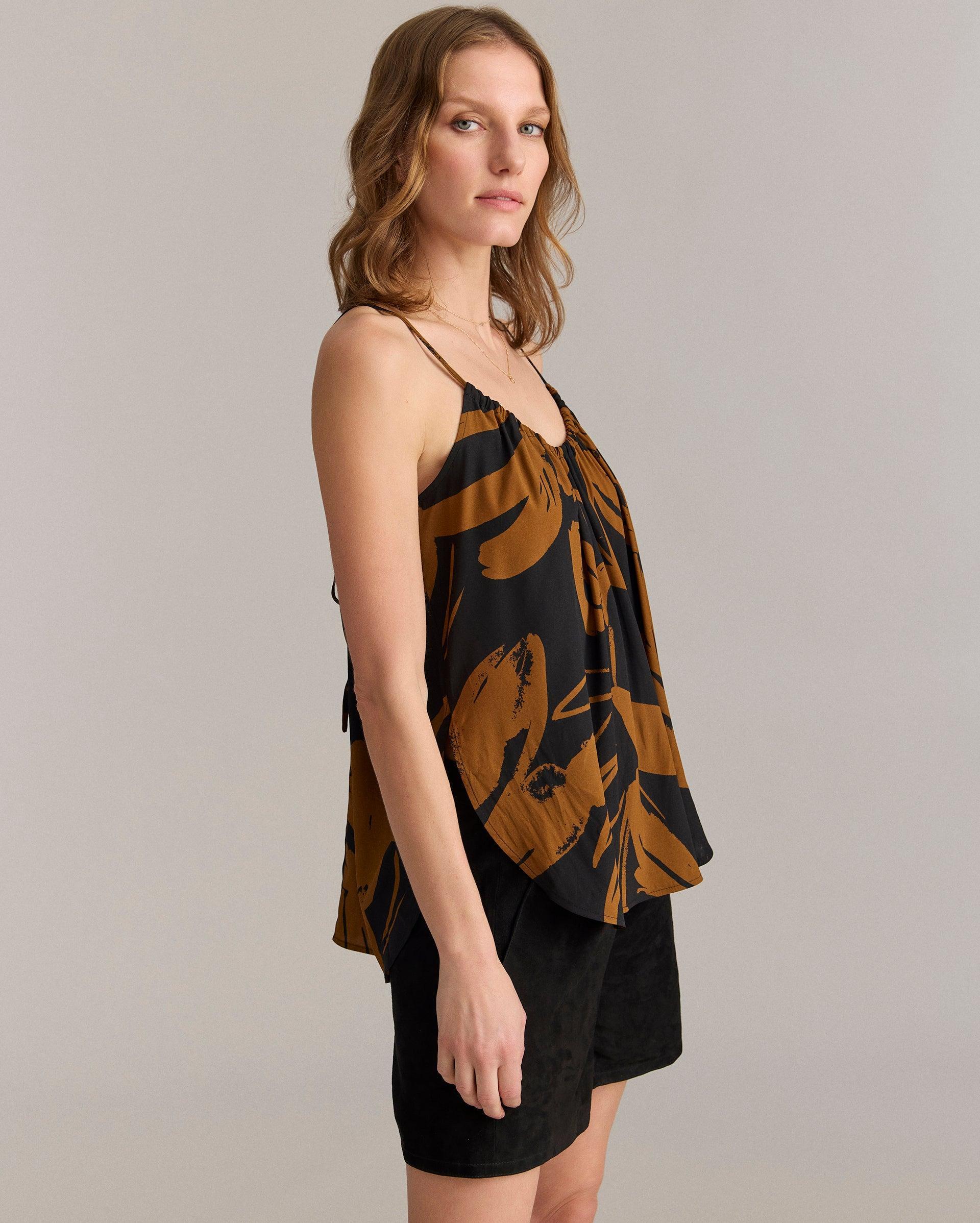 Silk Brush Stroke Floral Shirred Cami -  Product Image