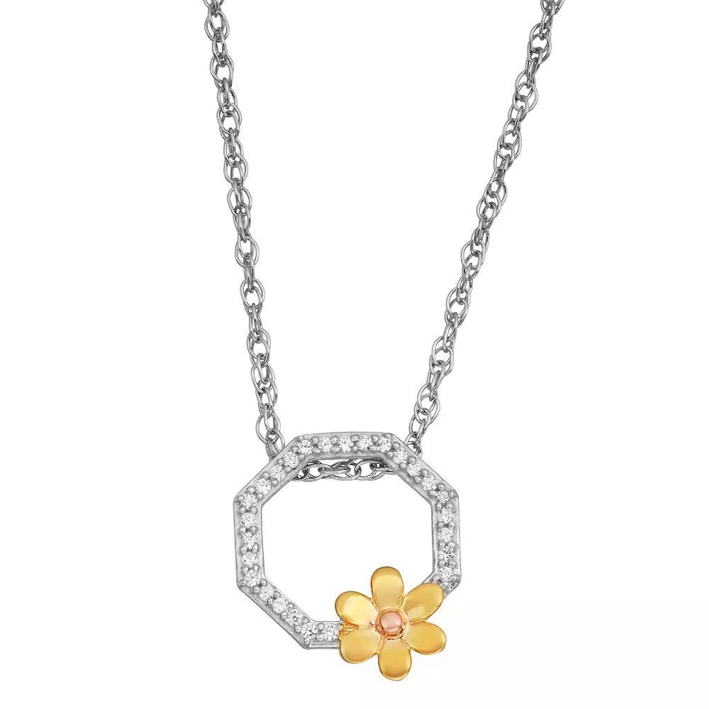Jewelexcess Sterling Silver Two Tone 1/10 Carat T.W. Diamond Flower Pendant Necklace, Women's, Size: 18" Product Image