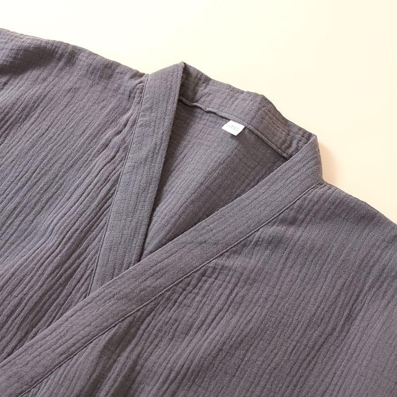 Couple Matching V-Neck Plain Sashed Kimono Robe (Various Designs) Product Image