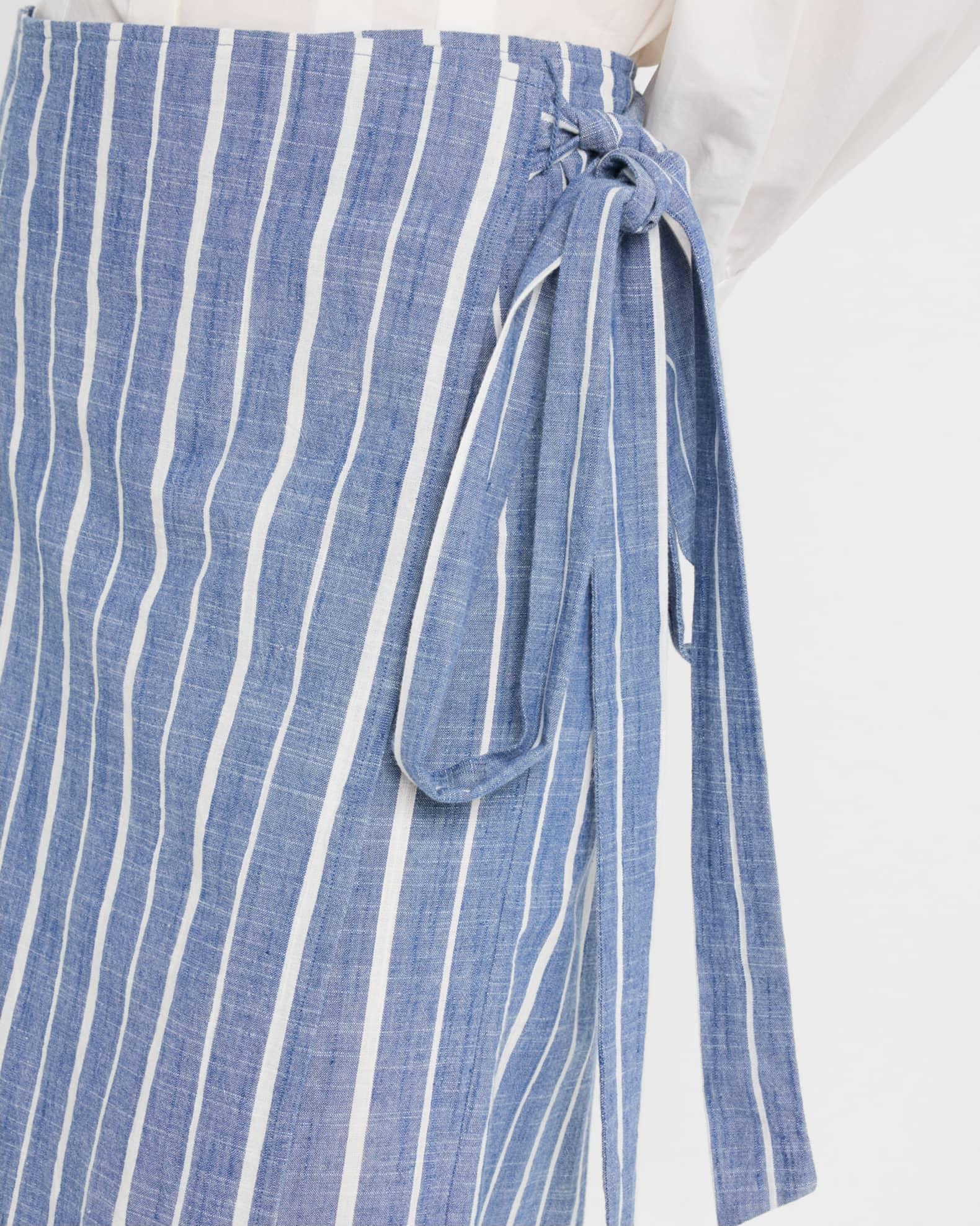 De Vera Striped Cotton Chambray Wrap Skirt Product Image