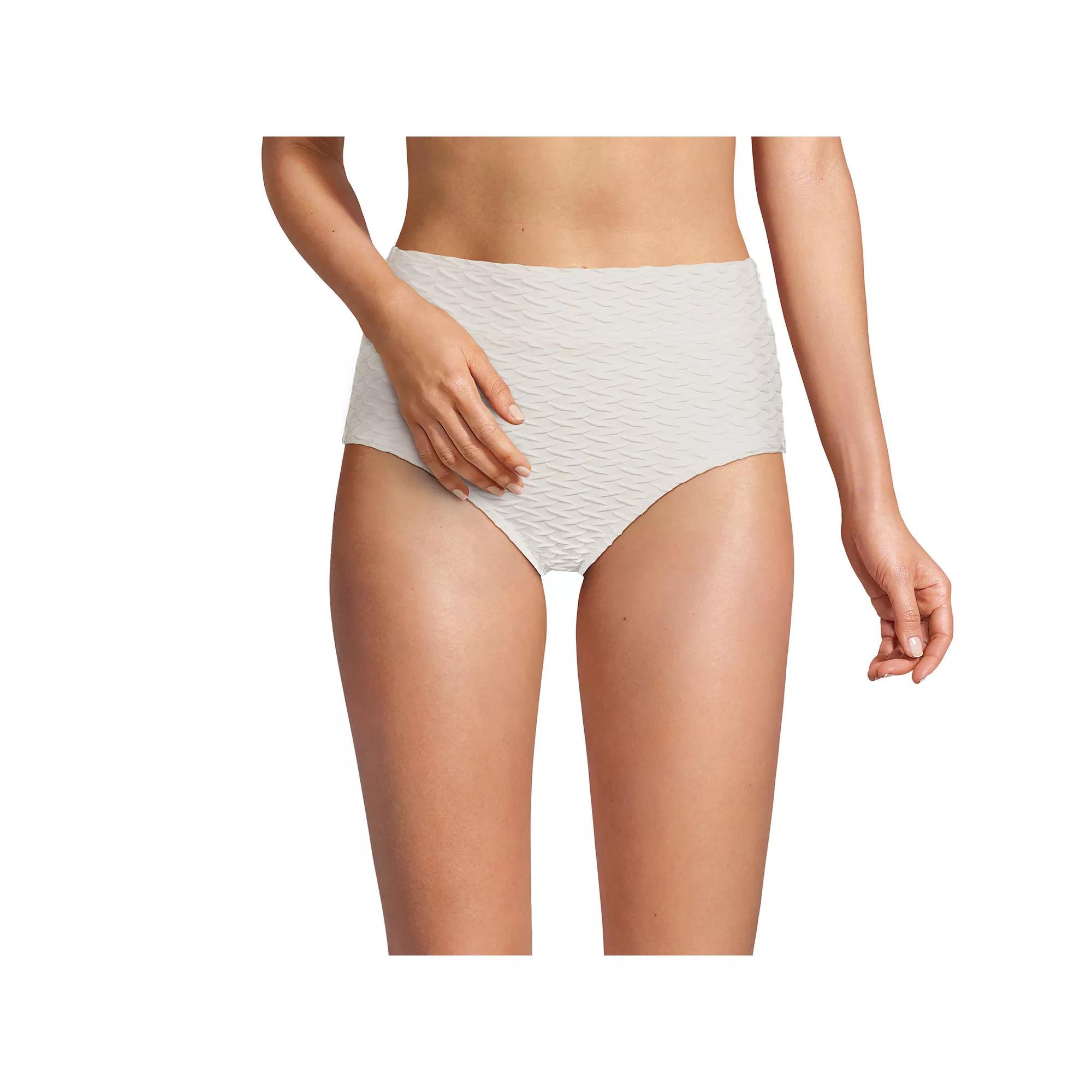 Women's Lands' End Textured High Waisted Bikini Swim Bottoms, Size: 14, Egret White Product Image