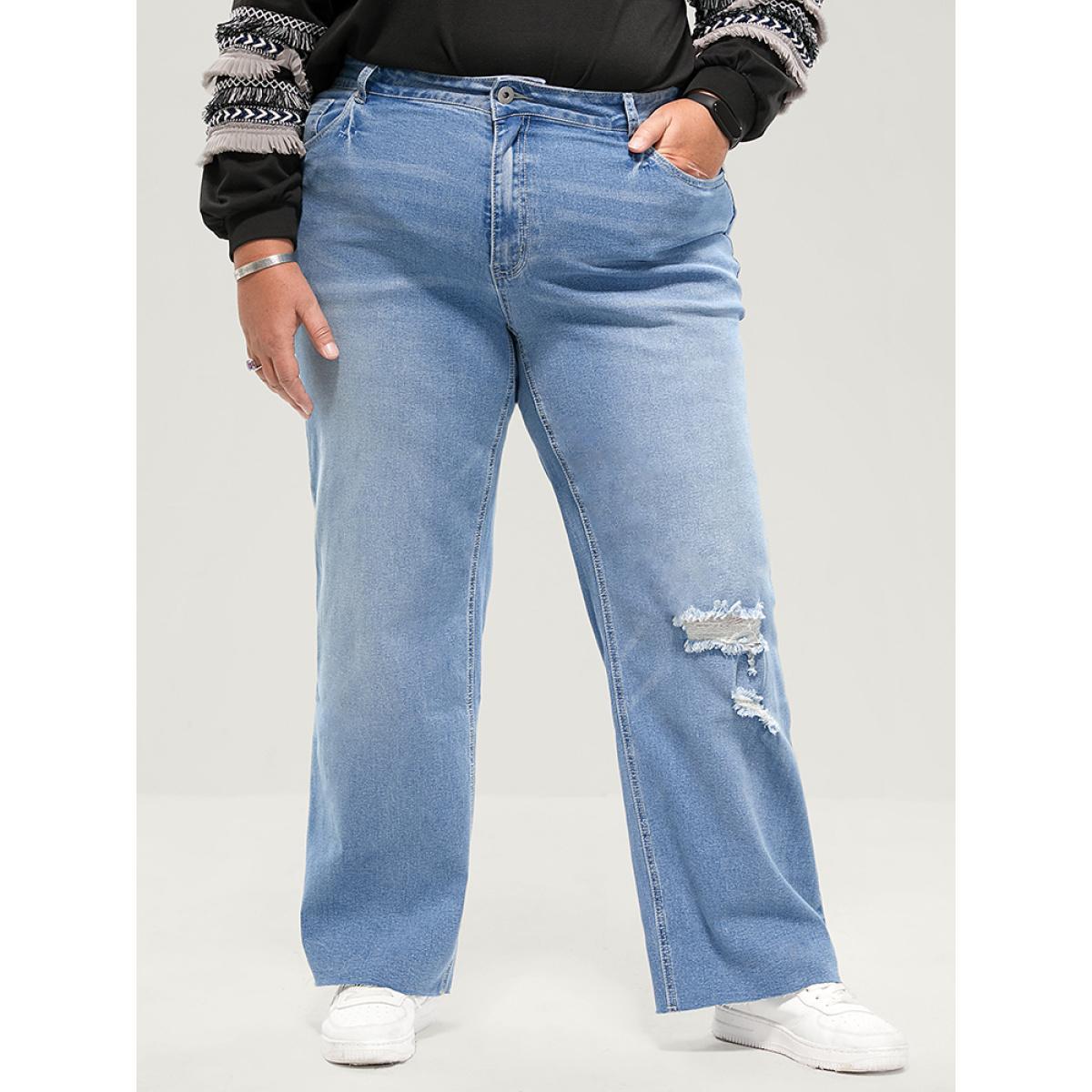 Plus Size Boyfriend Wide Leg Slightly Stretchy High Rise Light Wash Jeans Women LightBlue Casual Plain Low stretch Pocket Jeans BloomChic 14/1X Product Image