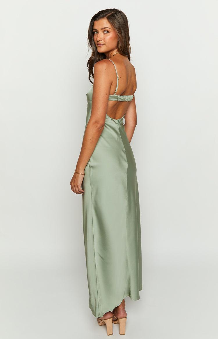 Amour Sage Satin Maxi Dress Product Image