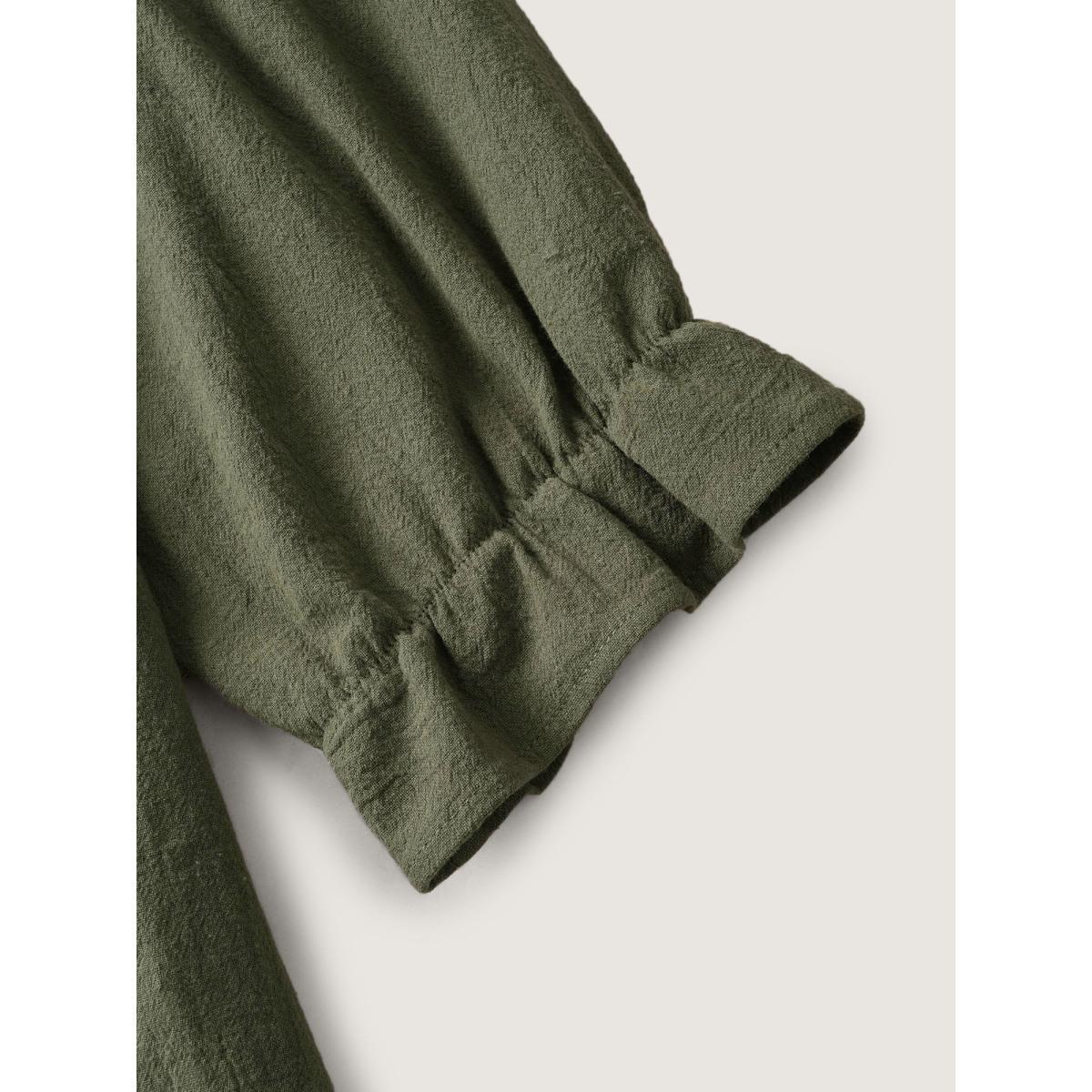 Plus Size ArmyGreen Broderie Anglaise Tie Knot Lantern Sleeve Blouse Women Resort Elbow-length sleeve Notched collar Vacation Blouses BloomChic 26/4X Product Image