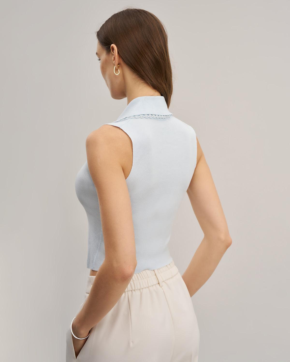 Blue Knit Cropped Tank Top Product Image