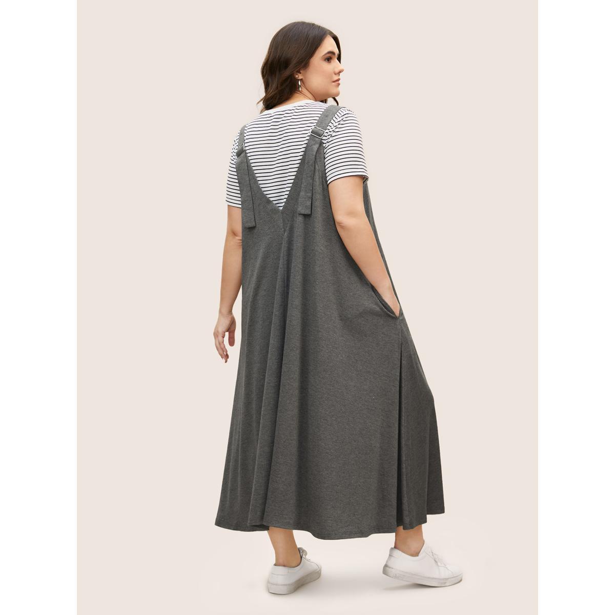 Plus Size Supersoft Essentials Plain Adjustable Straps Dress DarkGray Women Casual Non Sleeveless Curvy BloomChic 12/L Product Image