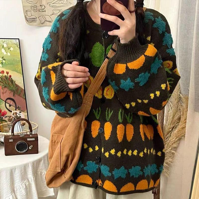 Carrot Embroidered Button-Up Cardigan Product Image