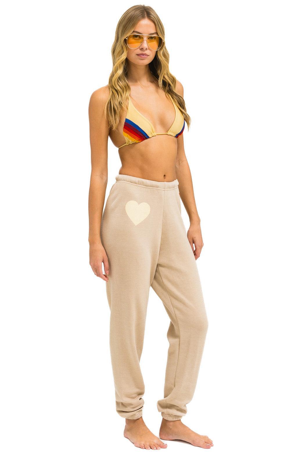 GLITTER HEART SWEATPANTS - SAND // GOLD Female Product Image