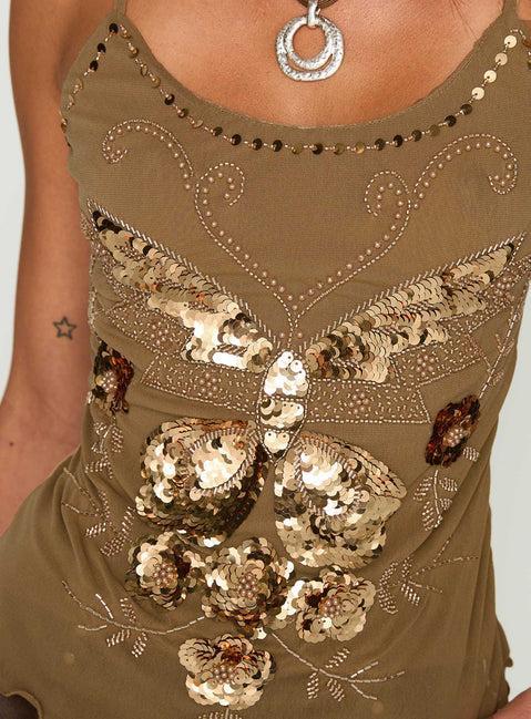 Start Of Summer Sequin Top Brown Product Image