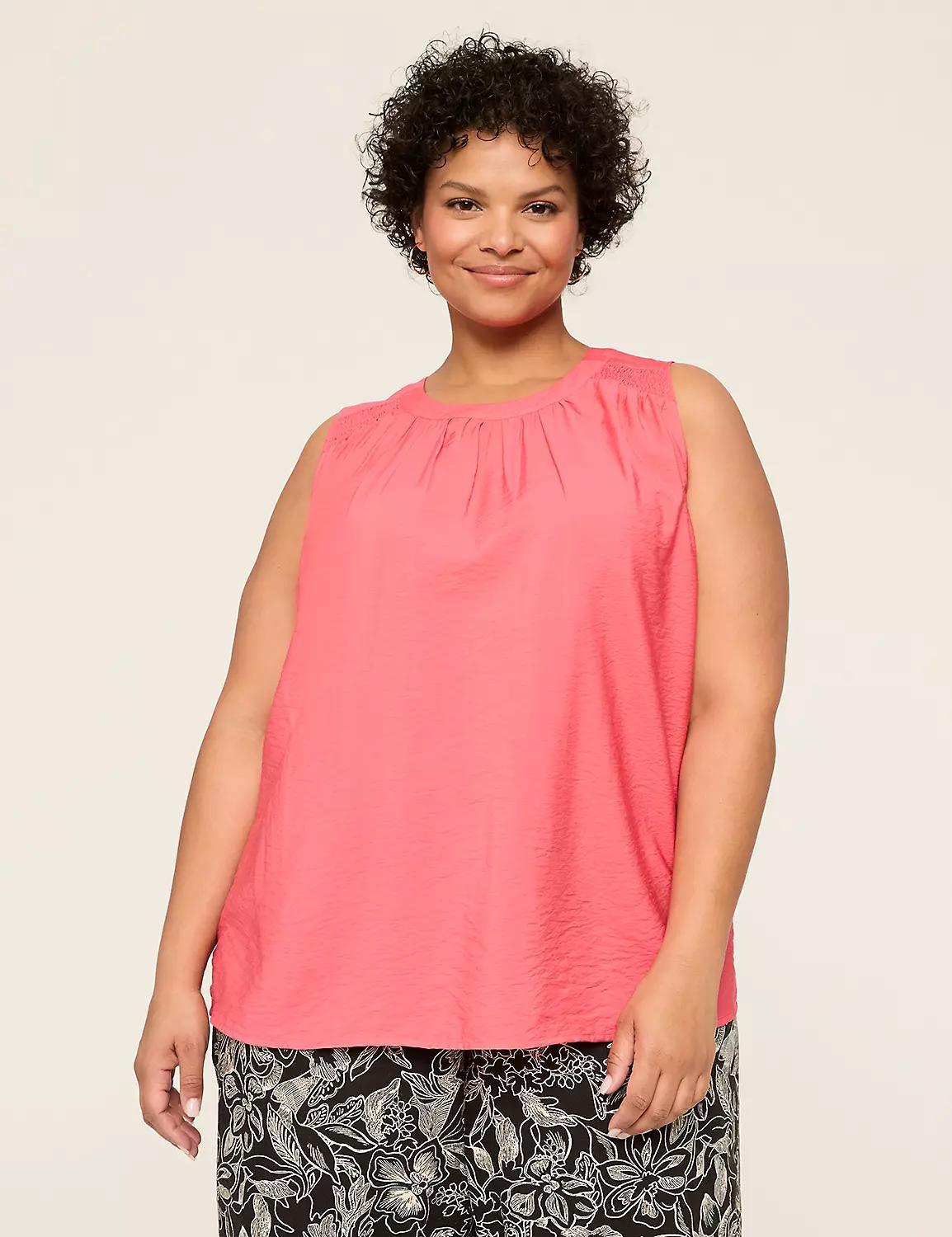 Smocked-Shoulder Crew-Neck Tank Product Image