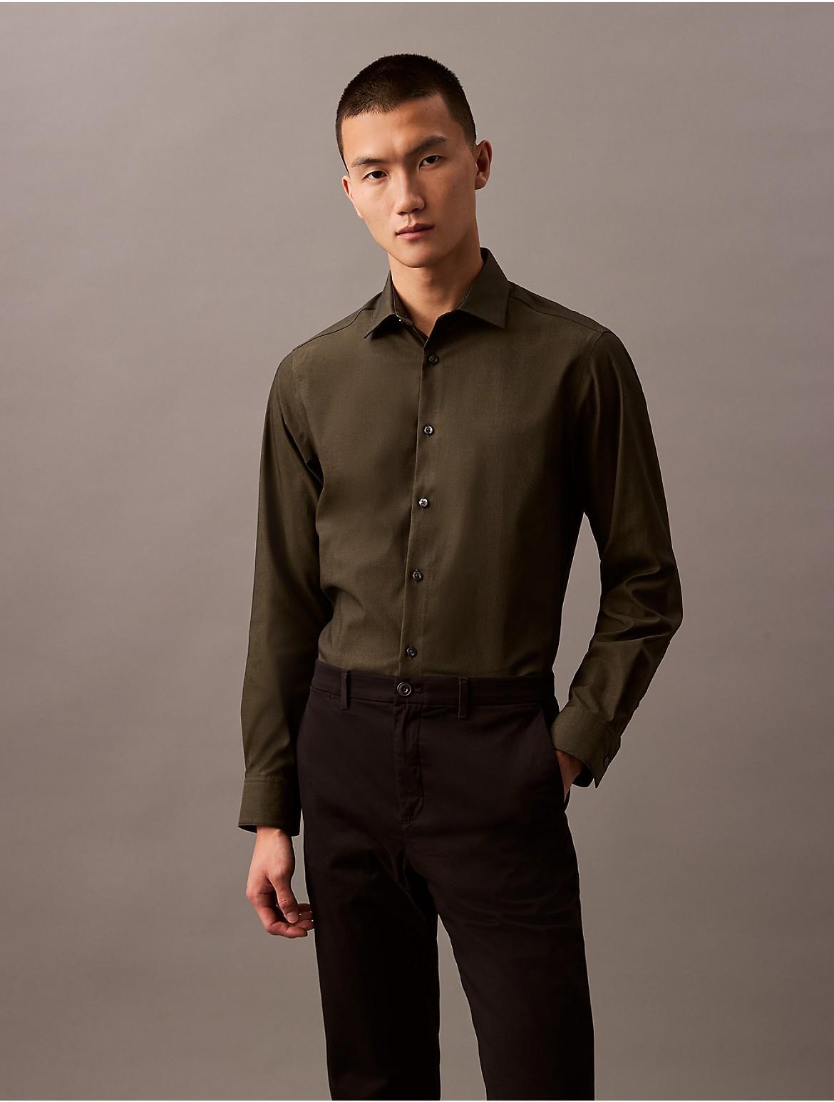 Calvin Klein Men's Steel Solid Slim Fit Button-Down Shirt - Grey - 16.5/34-35 Product Image