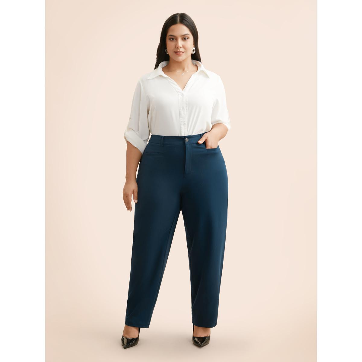 Plus Size Straight Leg Single-flap Pocket Pants Women Indigo Casual Straight Leg Mid Rise Everyday Pants BloomChic 14-16/1X Product Image