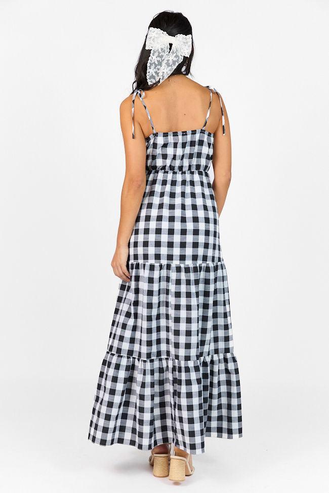 Checked Out Black and White Gingham Tie Front Maxi Dress FINAL SALE Product Image