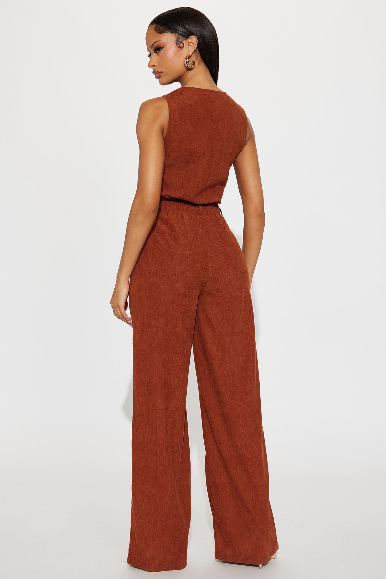 Soleil Corduroy Vest Jumpsuit - Rust Product Image