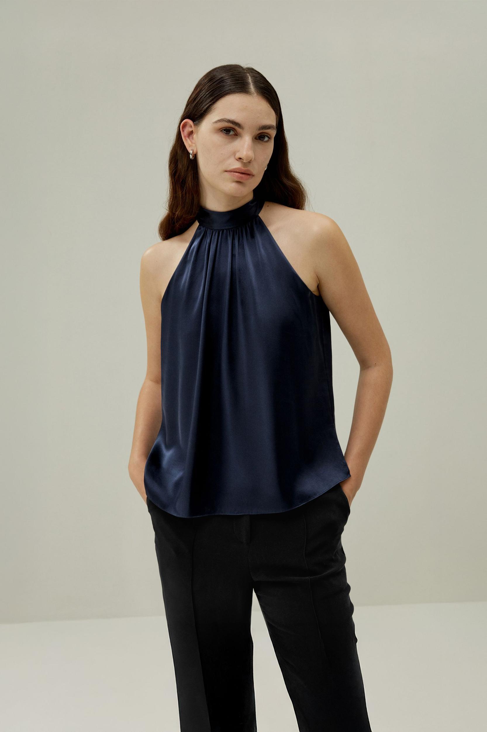 Minimalistic Allure Silk Halter Top Product Image