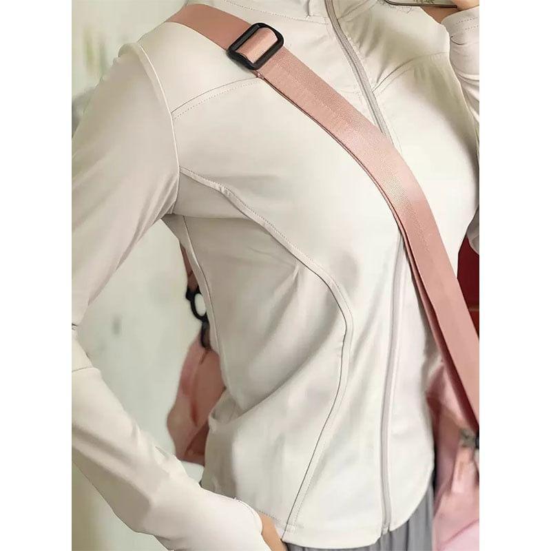 Stand Collar Plain Hooded Zip Jacket Product Image