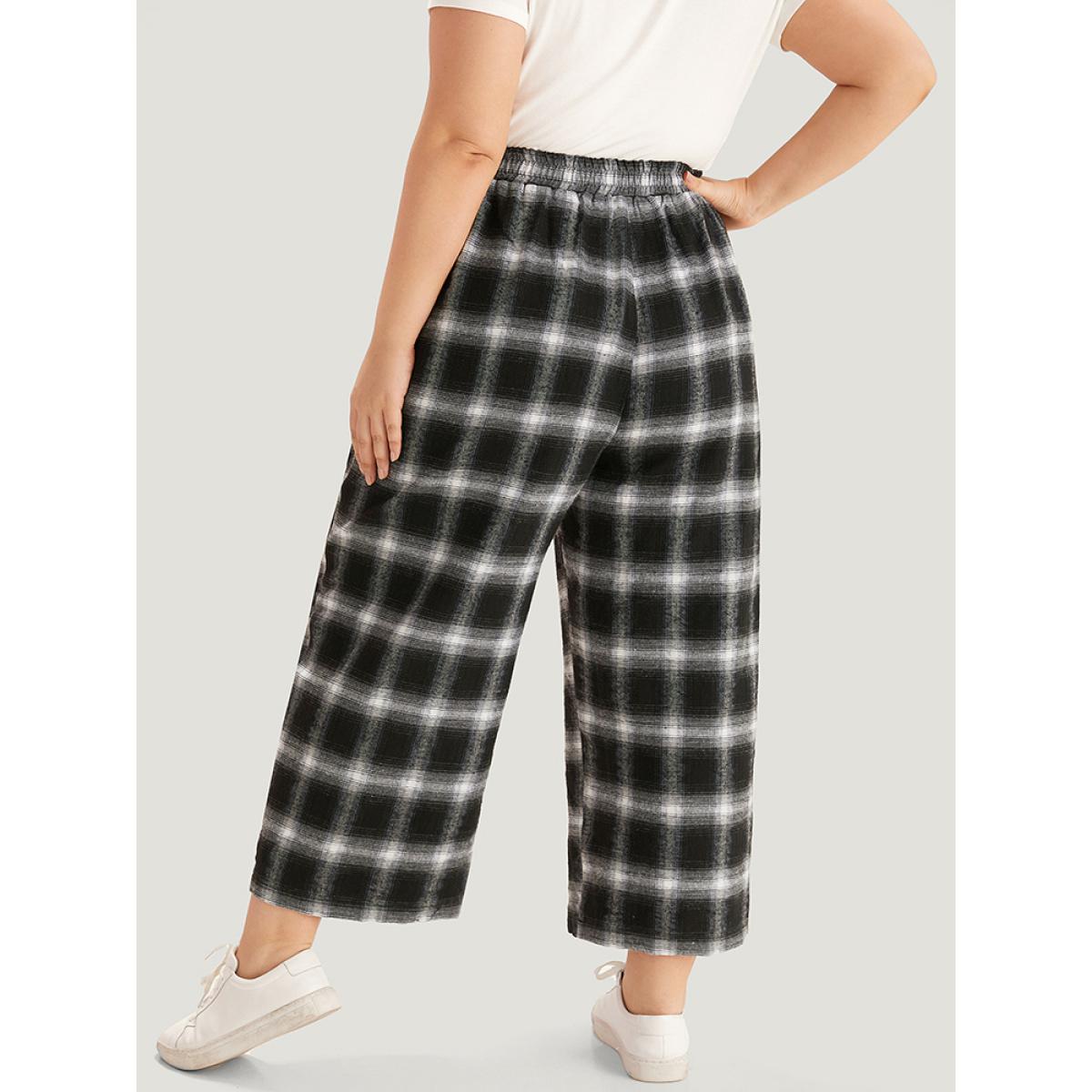 Plaid Elastic Waist Pocket High Rise Sweatpants Black Plus Size Women Casual Dailywear Elastic Waist 28/5X Bloomchic Product Image