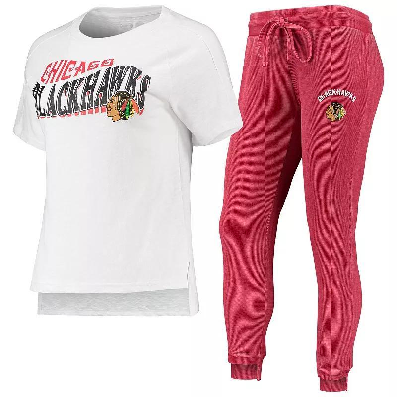 Women's Concepts Sport Red/White Chicago Blackhawks Resurgence Slub Burnout Raglan T-Shirt & Joggers Sleep Set, Size: Small Product Image