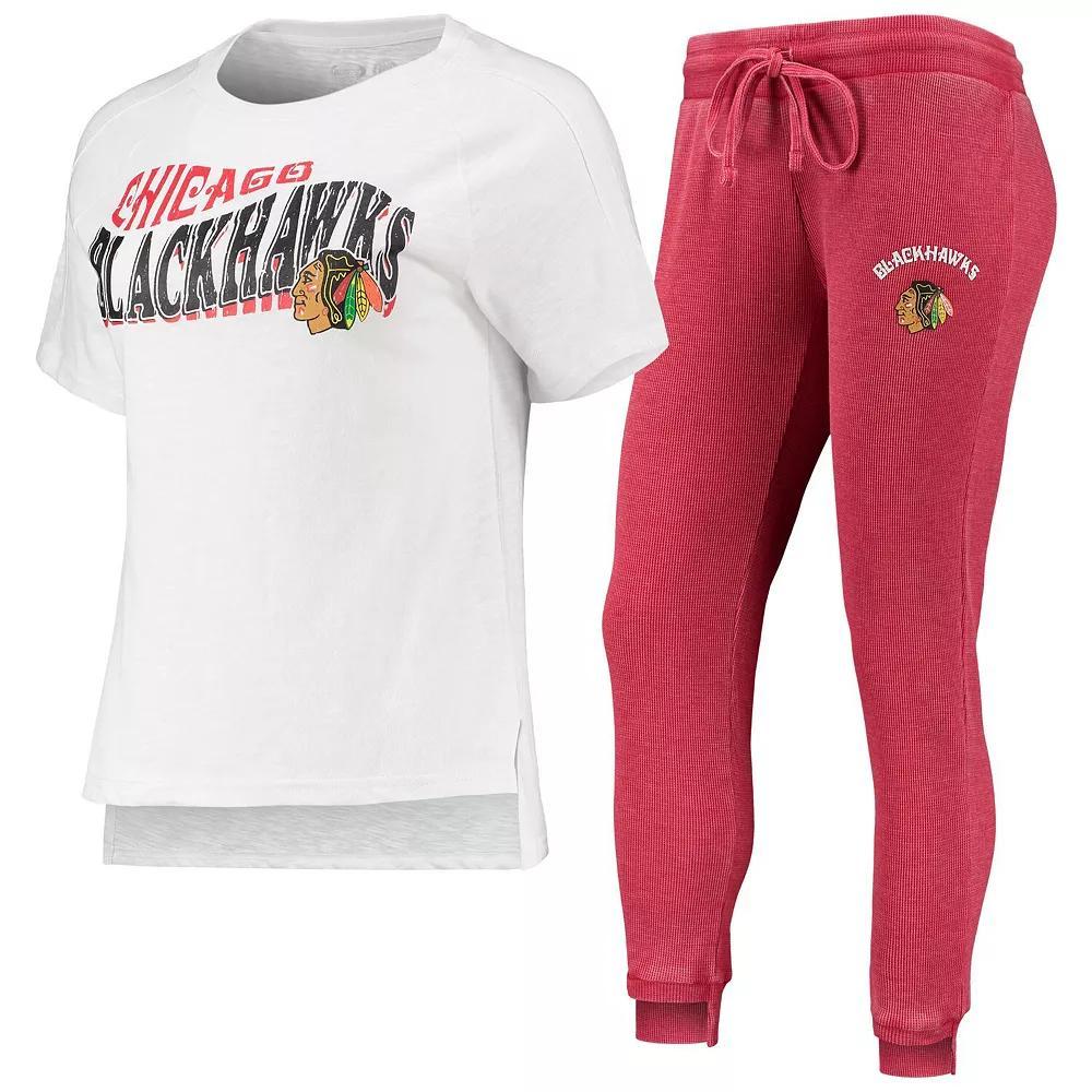 Women's Concepts Sport Red/White Chicago Blackhawks Resurgence Slub Burnout Raglan T-Shirt & Joggers Sleep Set, Size: Small Product Image