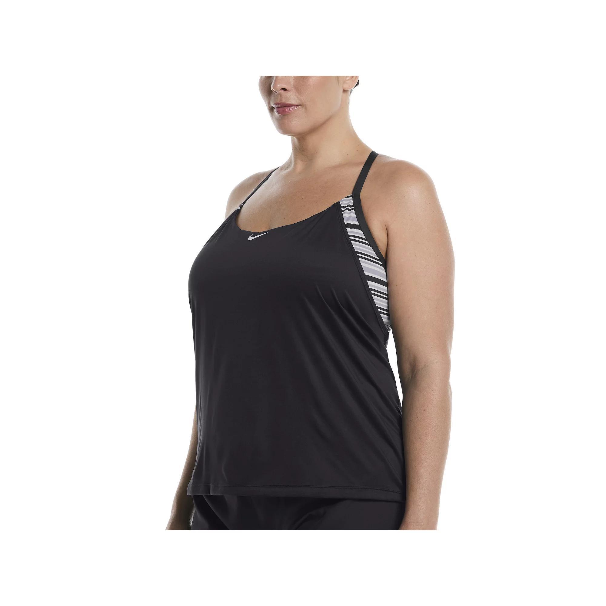 Plus Size Nike Layered Tankini Swim Top, Women's, Size: 3XL, Black Product Image