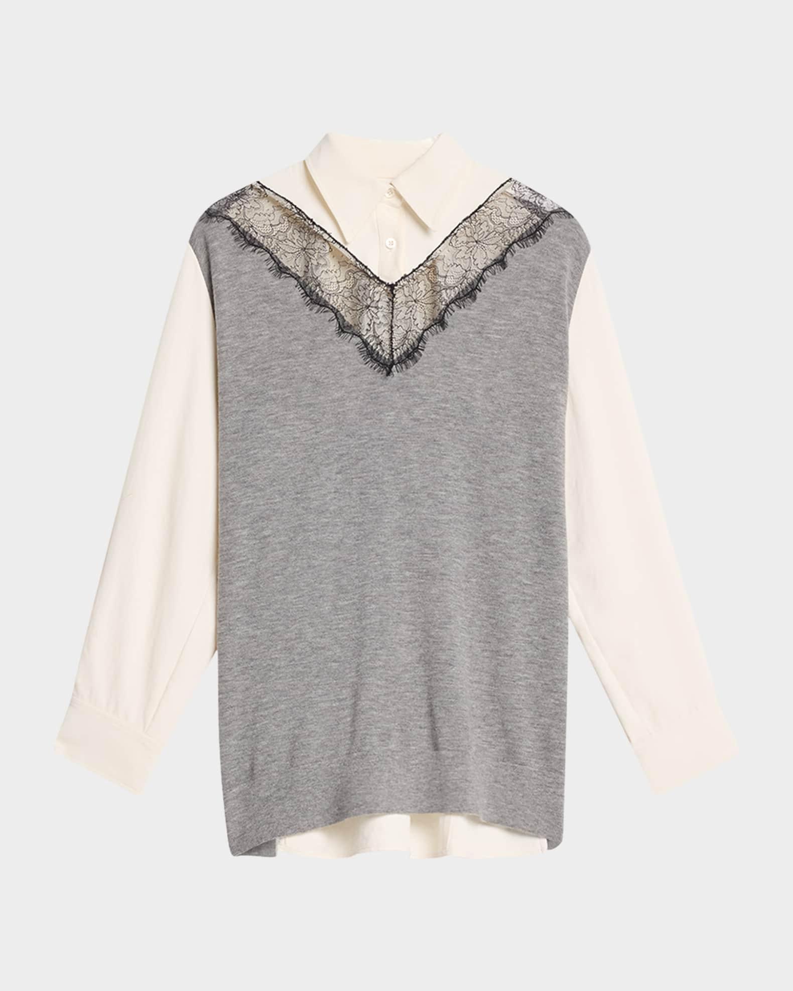 Long-Sleeve Combo Lace Shirt Product Image